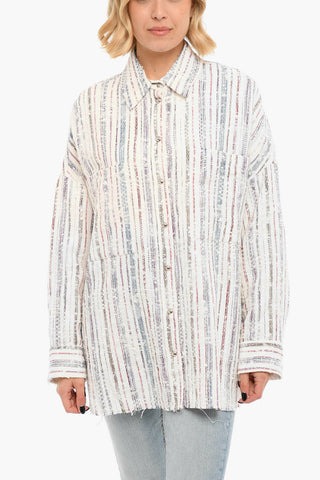 Snap Buttons Striped Overshirt With Patch Pockets