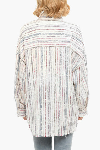 Snap Buttons Striped Overshirt With Patch Pockets