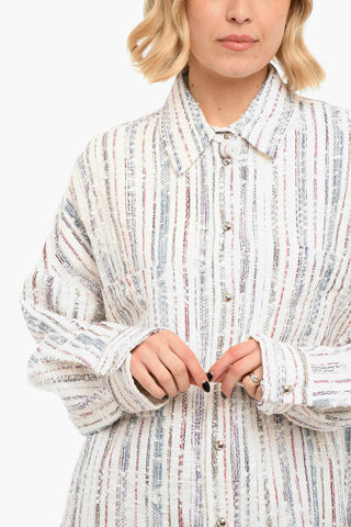 Snap Buttons Striped Overshirt With Patch Pockets