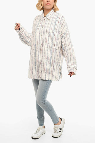 Snap Buttons Striped Overshirt With Patch Pockets