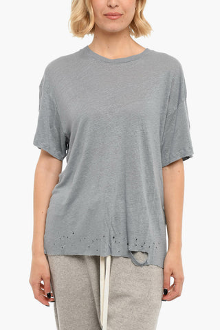 Distressed Linen Crewneck Short Sleeved T-shirt