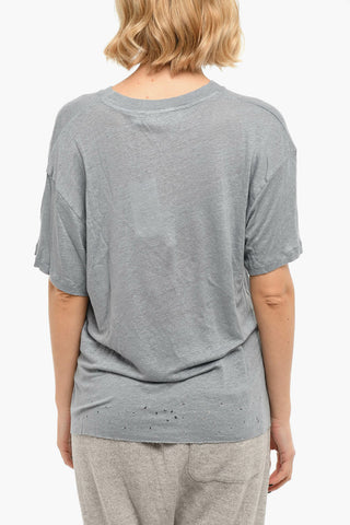 Distressed Linen Crewneck Short Sleeved T-shirt