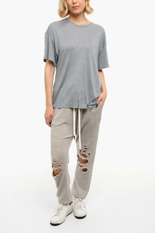 Distressed Linen Crewneck Short Sleeved T-shirt