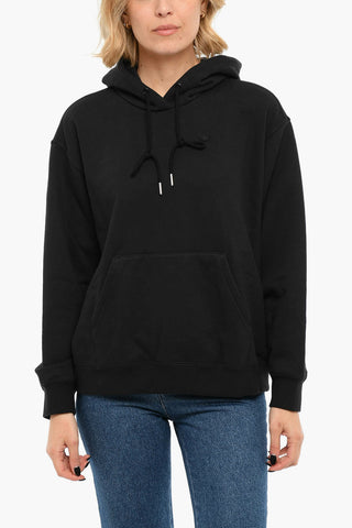 Embroidered Logo Brushed Cotton Hoodie With Drawstrings