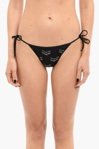 Tie-Side Bikini Bottom With Allover Logo Print