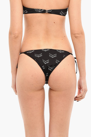 Tie-Side Bikini Bottom With Allover Logo Print