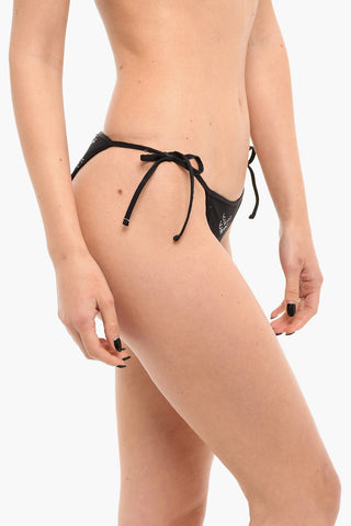 Tie-Side Bikini Bottom With Allover Logo Print