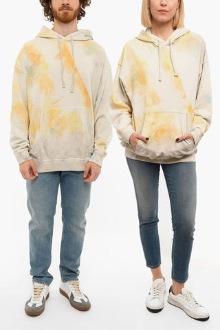 Brushed Cotton S-UMMERIB-C1 Hoodie Sweatshirt With Watercolor Effect Print