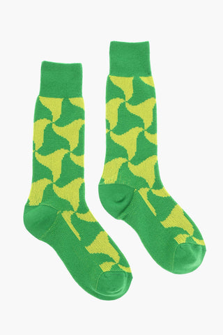 Cashmere Long Socks with WAVY STRIANGLE Motif
