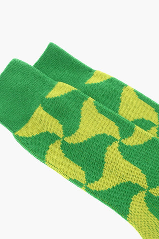 Cashmere Long Socks with WAVY STRIANGLE Motif