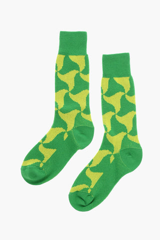 Cashmere Long Socks with WAVY STRIANGLE Motif