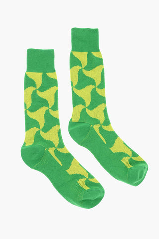 Cashmere Long Socks with WAVY STRIANGLE Motif