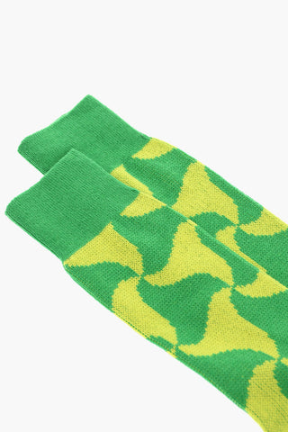 Cashmere Long Socks with WAVY STRIANGLE Motif