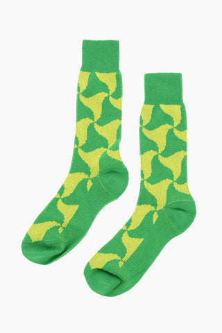 Cashmere Long Socks with WAVY STRIANGLE Motif