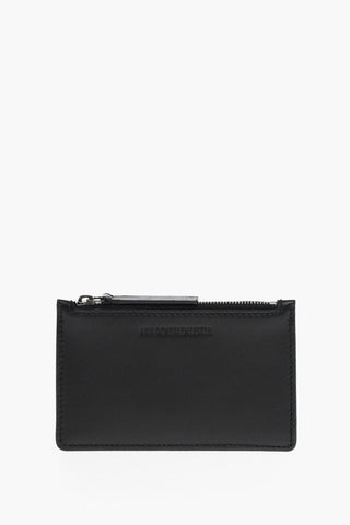 Solid Color Leather Card Holder With Zip Closure