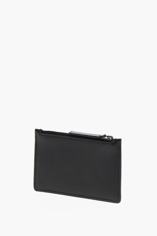 Solid Color Leather Card Holder With Zip Closure