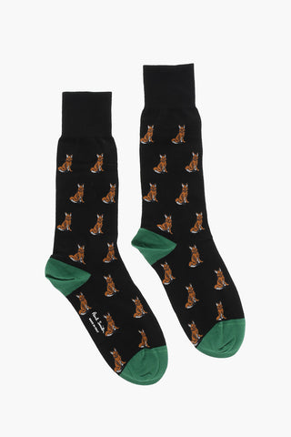 Long Socks with Allover Fox Print