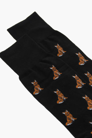 Long Socks with Allover Fox Print