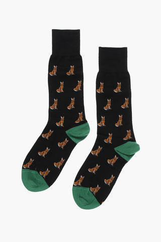Long Socks with Allover Fox Print