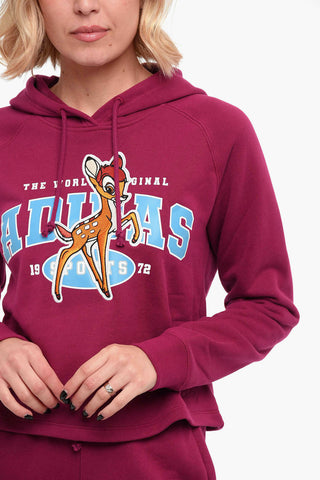 Brushed Cotton Embroidered BAMBI Cropped Hoodie