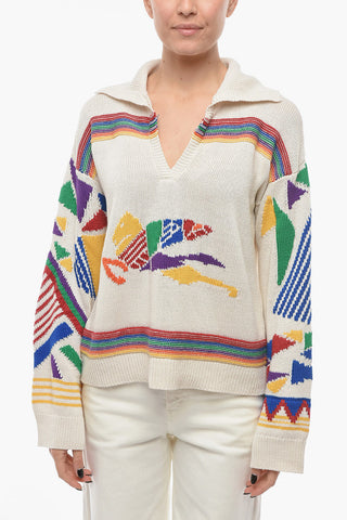 Maglia in Misto Lino con Collo a V