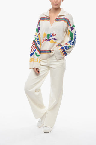 Maglia in Misto Lino con Collo a V