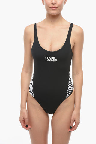 Solid Color One Piece Swimsuit With Animal Details