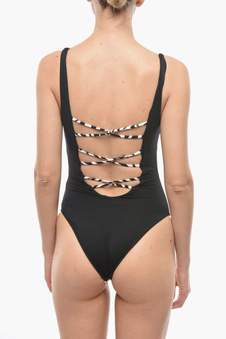 Solid Color One Piece Swimsuit With Animal Details