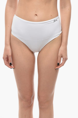 High-Waisted Bikini Briefs with Silver Logo