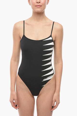 Solid Color One-Piece Swimsuit with Contrasting Details