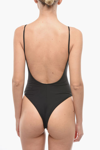 Solid Color One-Piece Swimsuit with Contrasting Details