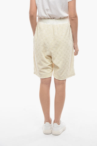 Cotton Terrycloth Shorts with High Waist and Embossed Monogram