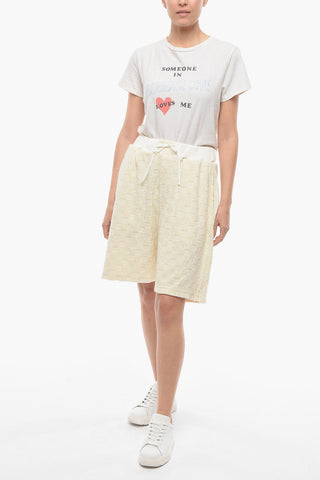Cotton Terrycloth Shorts with High Waist and Embossed Monogram