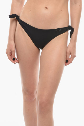Solid Color Bikini Bottom with Silver Logo and Knotted Laces