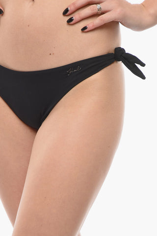 Solid Color Bikini Bottom with Silver Logo and Knotted Laces