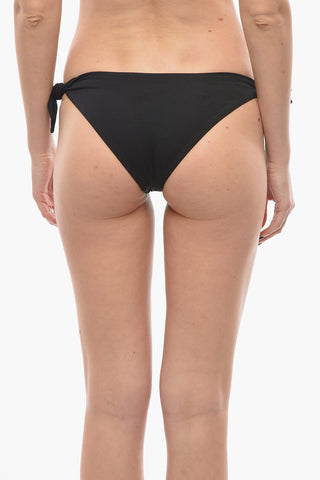 Solid Color Bikini Bottom with Silver Logo and Knotted Laces