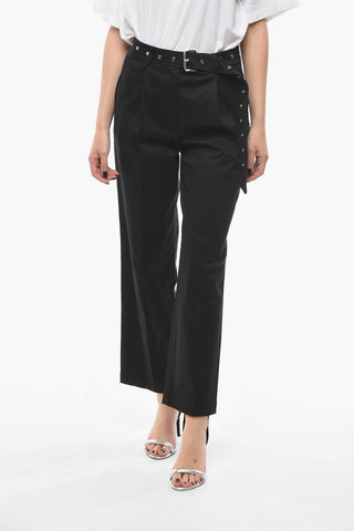 4 Pocket Straight Fit Stretch Cotton Pants with Fabric Belt