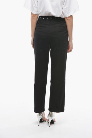 4 Pocket Straight Fit Stretch Cotton Pants with Fabric Belt