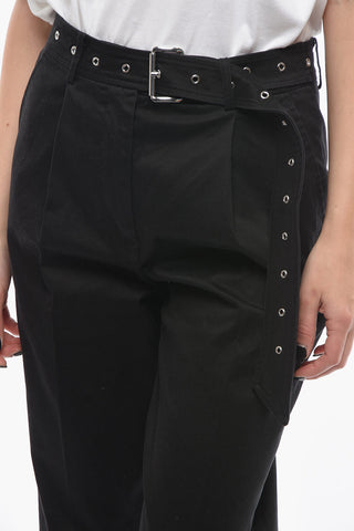 4 Pocket Straight Fit Stretch Cotton Pants with Fabric Belt
