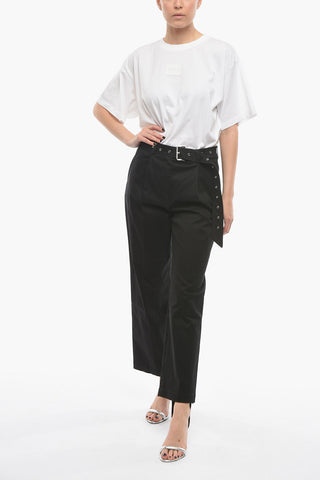 4 Pocket Straight Fit Stretch Cotton Pants with Fabric Belt