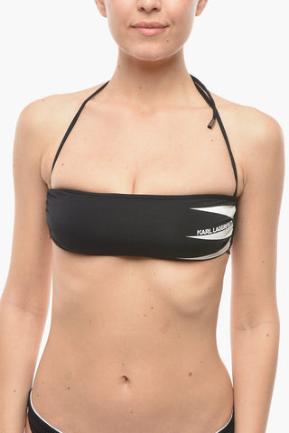 Bandeau Bikini Top with Contrast Logo Print