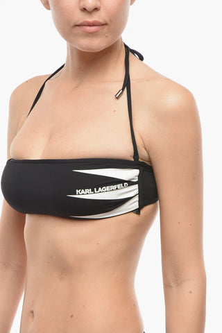 Bandeau Bikini Top with Contrast Logo Print