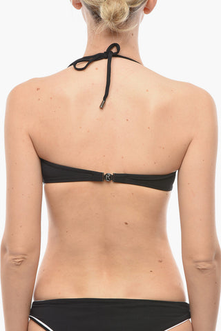 Bandeau Bikini Top with Contrast Logo Print