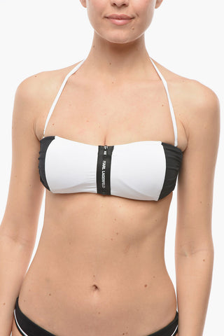 Two Tone SPORT Bandeau Bikini Top With Zip Closure