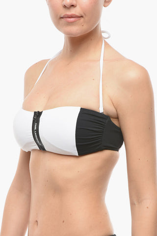Two Tone SPORT Bandeau Bikini Top With Zip Closure