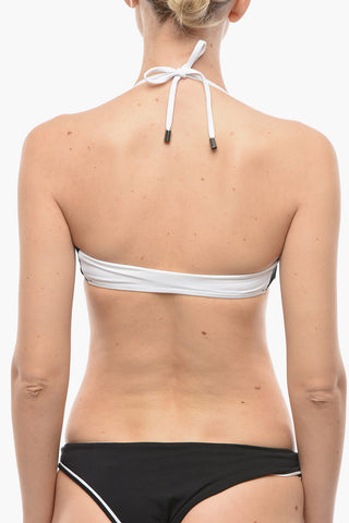 Two Tone SPORT Bandeau Bikini Top With Zip Closure