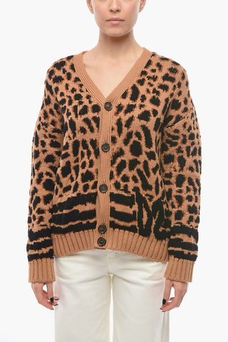 Cotton-blend GUEPARD Cardigan in Animal Jacquard-motif