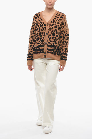 Cotton-blend GUEPARD Cardigan in Animal Jacquard-motif