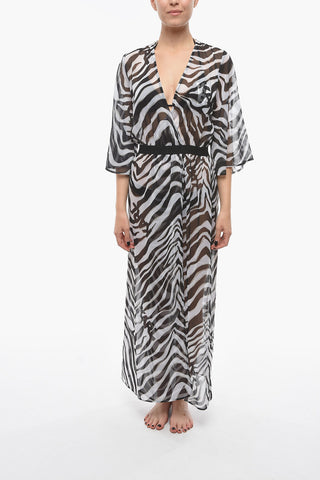 Animal Patterned V-Neck Swimsuit Cover-up