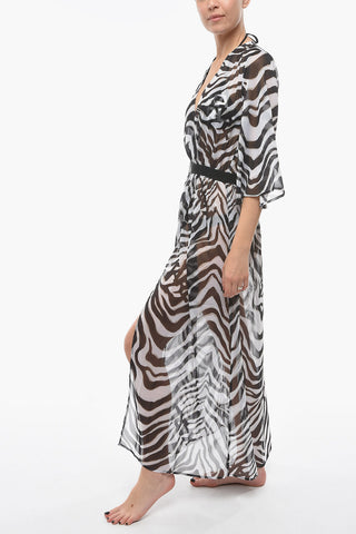 Animal Patterned V-Neck Swimsuit Cover-up